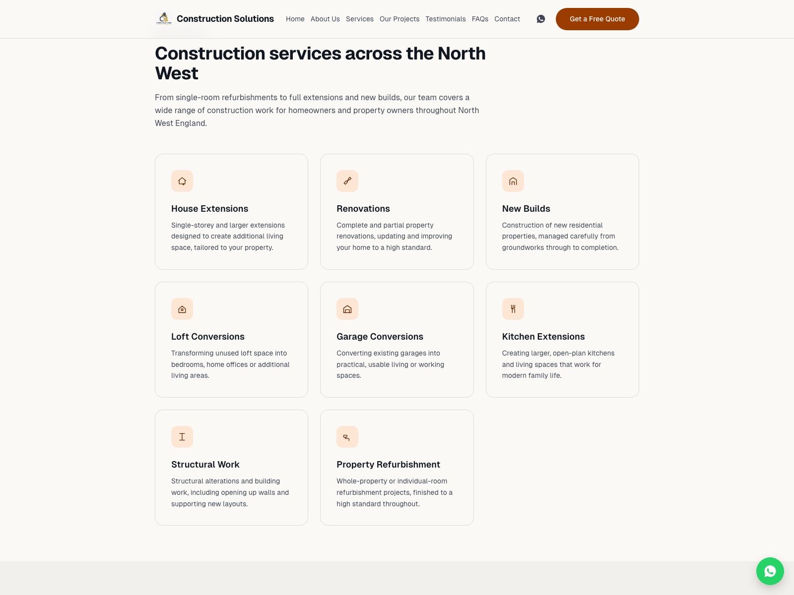 Construction Solutions website — services page