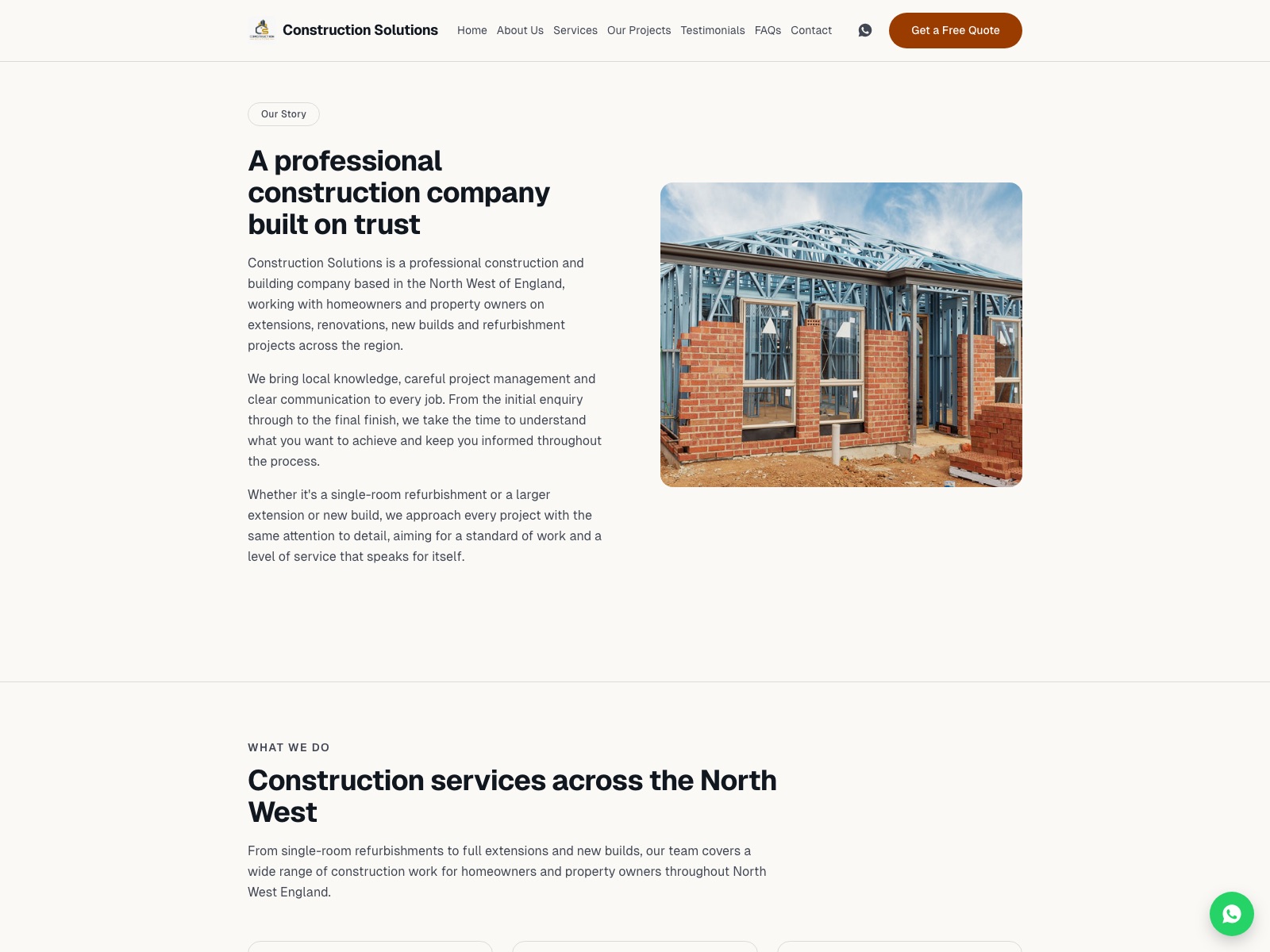 Construction Solutions website — about page