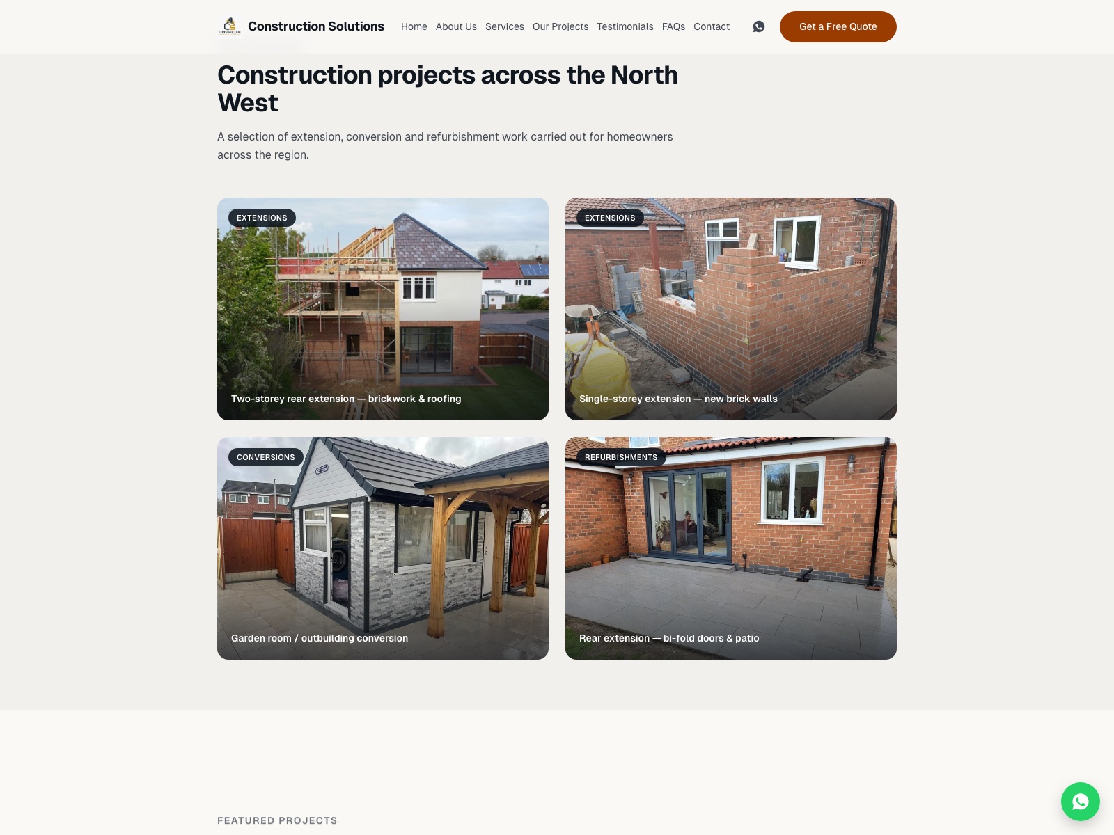 Construction Solutions website — projects page