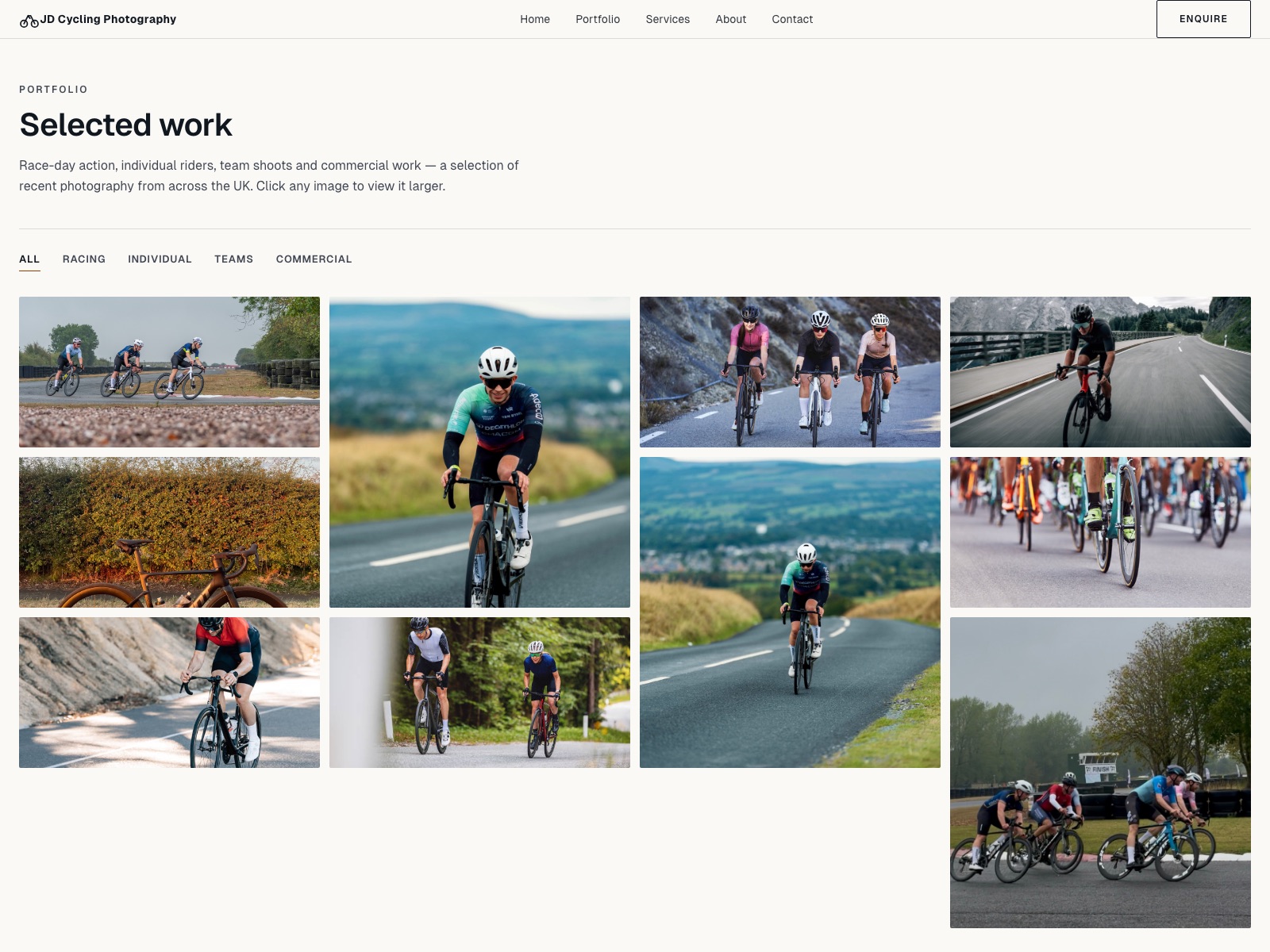 JD Cycling Photography website — gallery page