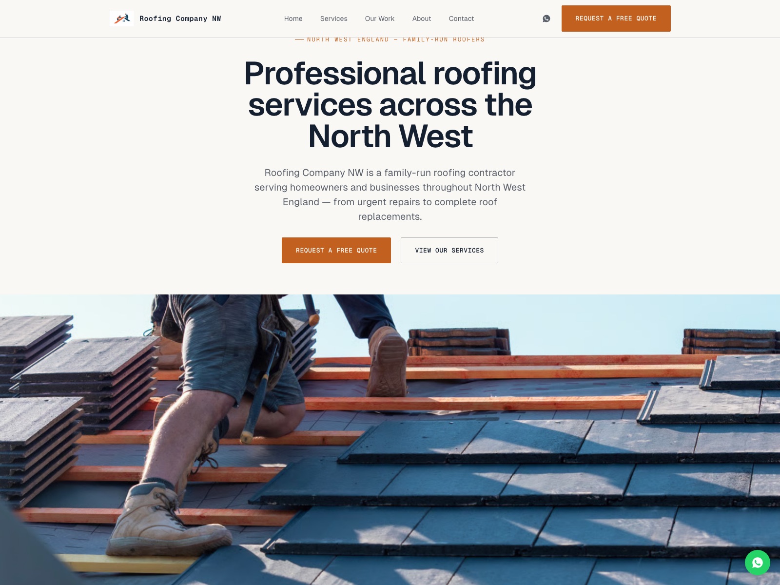 Roofing Company NW website — homepage
