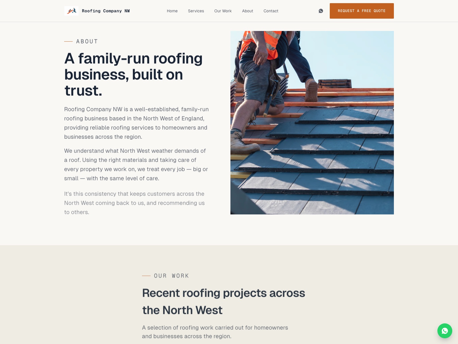 Roofing Company NW website — about page