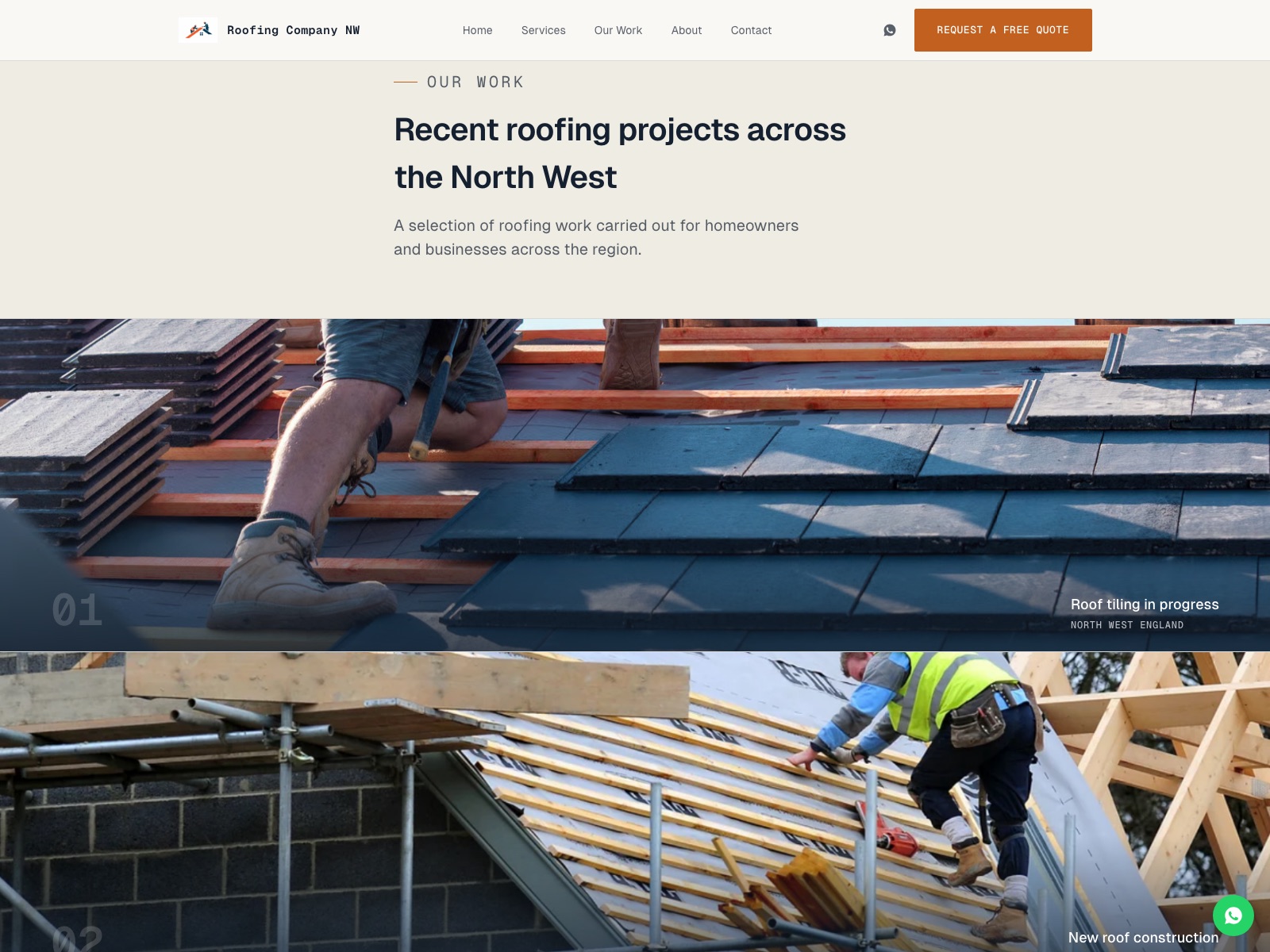 Roofing Company NW website — our work page